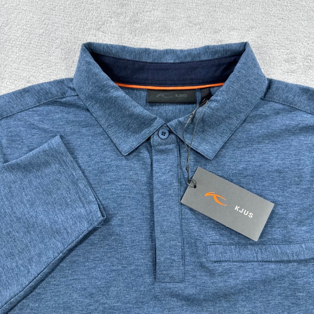 KJUS Inverness Polo Shirt Mens 54 Blue Long Sleeve Cashmere Blend Golf Casual